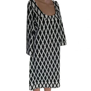 Jessica Simpson Black/White CrissCross Diamond Print Ponte Career Dress Sz 14